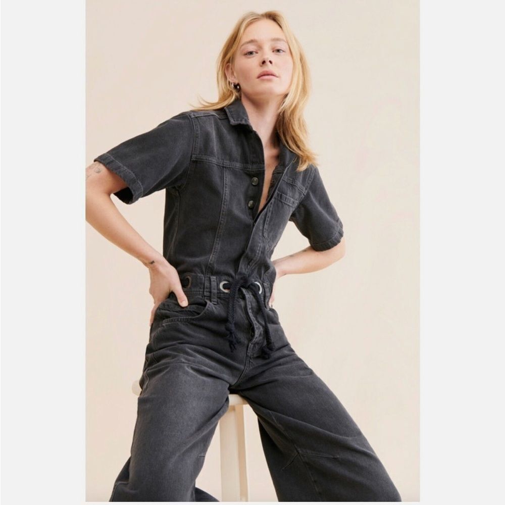 Free People Edison Wide-leg Coverall in Black Size Small Moxie Jumpsuit